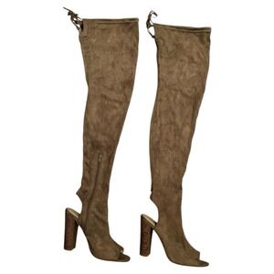 Liliana Thigh‎ High Lace Faux Suede Brown Boots Size 8 Boho Boho Mod Streetwear